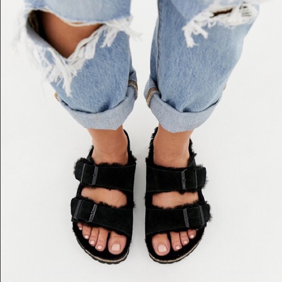 birkenstock arizona shearling black